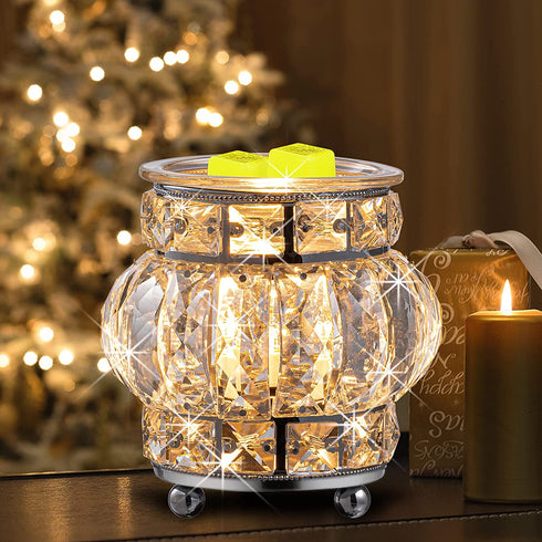 MAXWINER Electric Wax Melt Warmer Wrought Iron Crystal Oil Burner for Home, Living Room, Bedroom, Kitchen, SPA, Office (Silver)