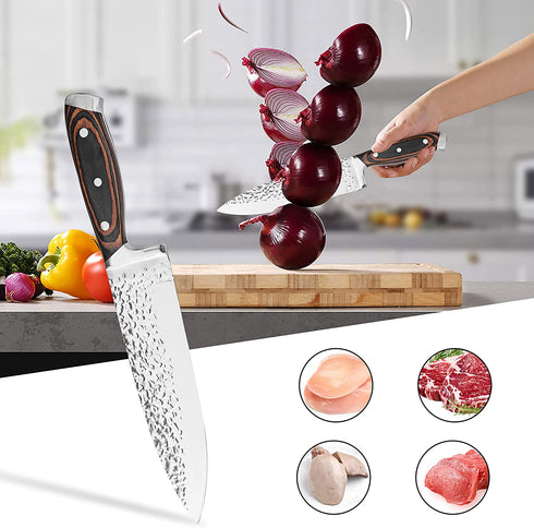 VVXX 8" Chef Viking Knife Sharp Meat Cleaver Knife Fillet Knife Boning Knife Valentine Gift for Lover Full Tang Hand-Hammered Ergonomic Handle Chopping Knife with Gift Box in Home Kitchen & Restaurant