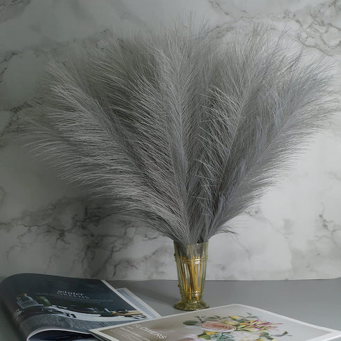 6PCS Grey Artificial Pampas Grass 14'' Faux Pampas Grass Fluffy Pampas Grass Plants Pompass Grass Branches for Home Party Office Garden Wedding Decor