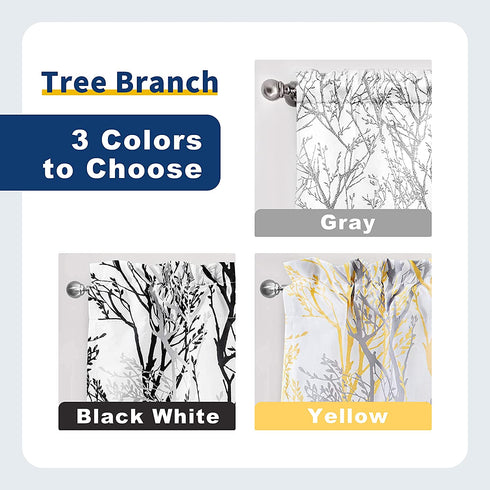 DriftAway Tree Branch Abstract Ink Printing Lined Thermal Insulated Window Curtain Valance Rod Pocket 52 Inch by 18 Inch Plus 2 Inch Header Silver Gray 1 Pack