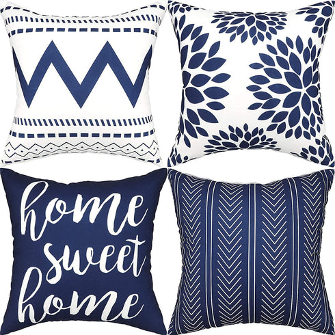 Gusgopo Throw Pillow Covers 18 x 18 Set of 4, Geometry Outdoor Square Pillow Cushion Cases, Modern Decorative Pillow Covers for Couch Sofa Bedroom Car, Blue