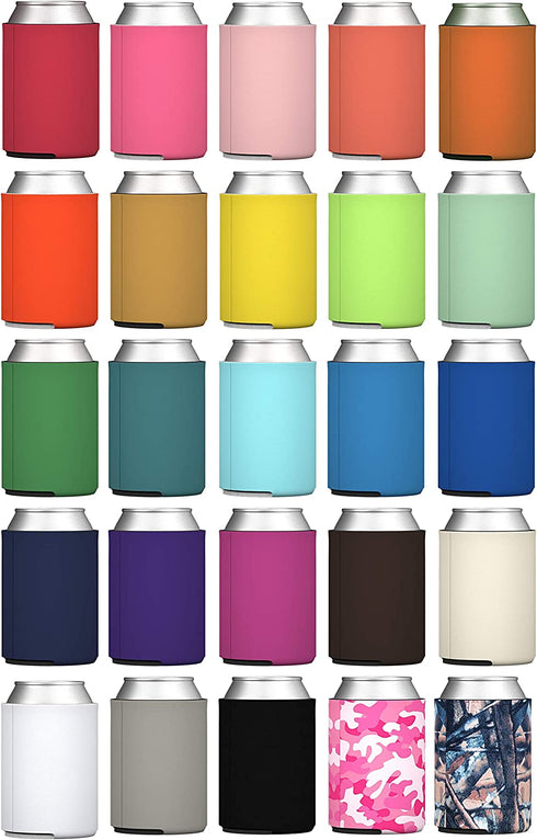 TahoeBay Blank Beer Can Coolers (25-Pack) Plain Bulk Collapsible Foam Soda Cover Coolies, Personalized Sublimation Sleeves for Weddings, Bachelorette Parties, HTV Projects (Multicolor)