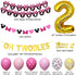 Amandir Cartoon Mouse 2nd Birthday Party Supplies, Oh Twodles Happy Birthday Banner Number 2 Pink Balloons Cartoon Mouse Cake Topper for 2nd Minie Mouse Birthday Party Favors Decorations for Girls