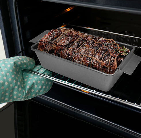 PERLLI Nonstick Meat Loaf Pan Bread Pan with Insert, 2-Piece Healthy Meatloaf Pan Set, Grey
