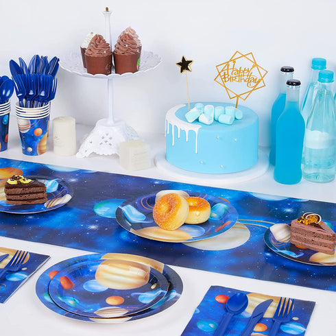 Decorlife Space Themed Party Supplies Serves 16, Space Plates and Napkins Sets, Cups, Knives, Forks, Spoons Included, Total 112pcs