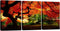 Pyradecor 3 Piece Giclee Canvas Prints Wall Art Paintings Ready to Hang for Living Room Home Decor - Red Maple Trees Large Modern Stretched and Framed Contemporary Landscape Pictures on Canvas Artwork