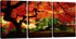 Pyradecor 3 Piece Giclee Canvas Prints Wall Art Paintings Ready to Hang for Living Room Home Decor - Red Maple Trees Large Modern Stretched and Framed Contemporary Landscape Pictures on Canvas Artwork