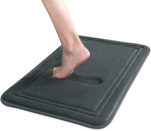 ITSOFT Memory Foam Bath Mat Non Slip Absorbent Super Cozy Velvet Bathroom Rug Carpet, Machine Washable, 16 x 24 Inches Charcoal Gray