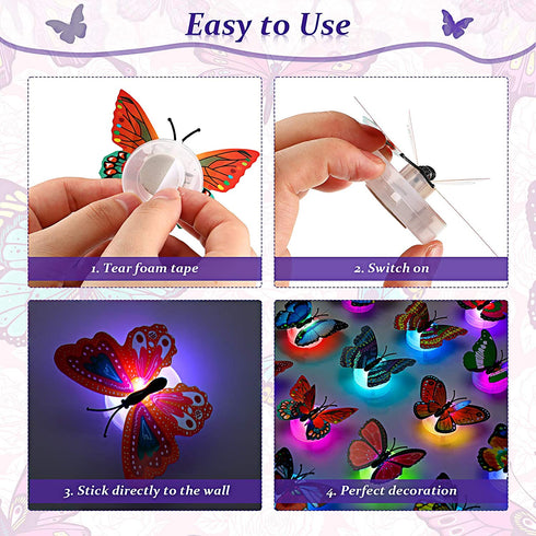 3D LED Butterfly Decoration Night Light Sticker Single and Double Wall Light for Garden Backyard Lawn Party Festive Party Nursery Bedroom Living Room (36)