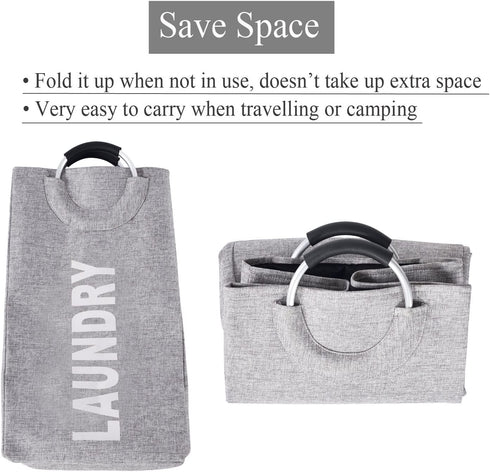 Large Collapsible Laundry Hamper Bag with Handles, 15 x 15 x 26 Inches Foldable Clothes Basket for Washing Storage