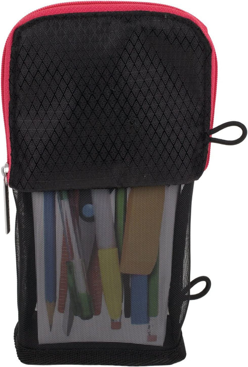 Five Star Pencil Pouch, Pen Case, Fits 3 Ring Binder, Stand 'N Store, Black/Red (50516CE8)