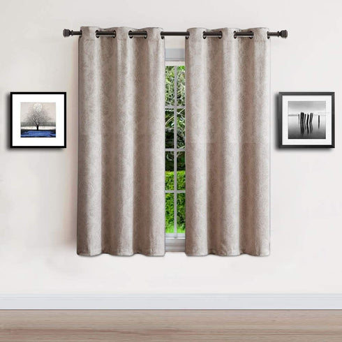 WARM HOME DESIGNS 1 Pair (2 Panels) of Cream Ivory Insulated Thermal Blackout Curtains with Embossed Textured Damask Flower Pattern. Each Short Length Window Panel Is 38" X 63" in Size. EV Ivory 38x63