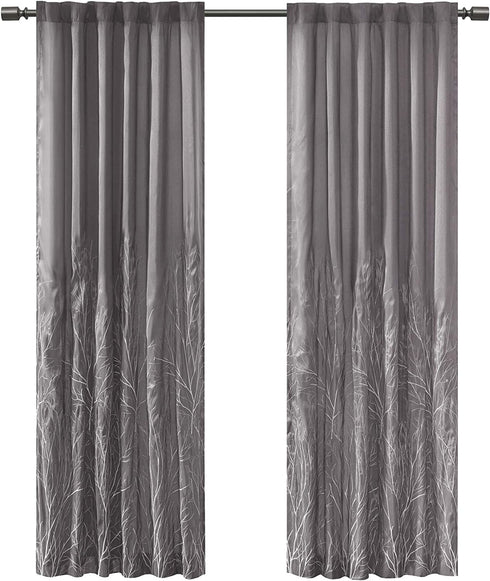Madison Park Andorra Embroidered Back Tab Fabric Single Window Living Room, Transitional Rod Pocket Light Curtain for Bedroom, 1-Panel Pack, 50 x 95, Grey