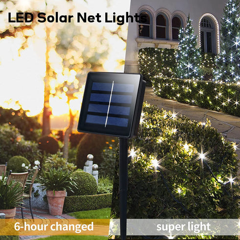 Solar LED Net Lights, 5.9Ft x 3.9Ft 120 LED Mesh Lights with 8 Modes, IP65 Waterproof Fairy Fence Lights for Outdoor Fence Garden Backyard Wedding Party (Warm White)