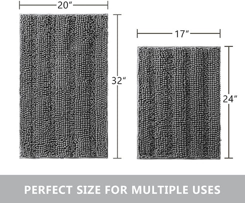 Grey Bathroom Rugs and Mats Sets 2 Piece, Chenille Bath Rugs Set Super Absorbent Bathroom Floor Mat, Machine Washable Non-Slip Bath Mats for Bathroom, 17x24 Plus 20x30 , Ciicool