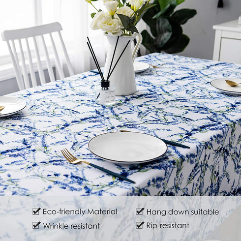 YONGLIU Rectangle Blue and Green Floral/Flower Printed Tablecloth Polyester Washable Indoor Outdoor Spillproof Table Cloth Cover for Dining Room Parties Patio Thanksgiving Birthday ( 55"X55"Square)