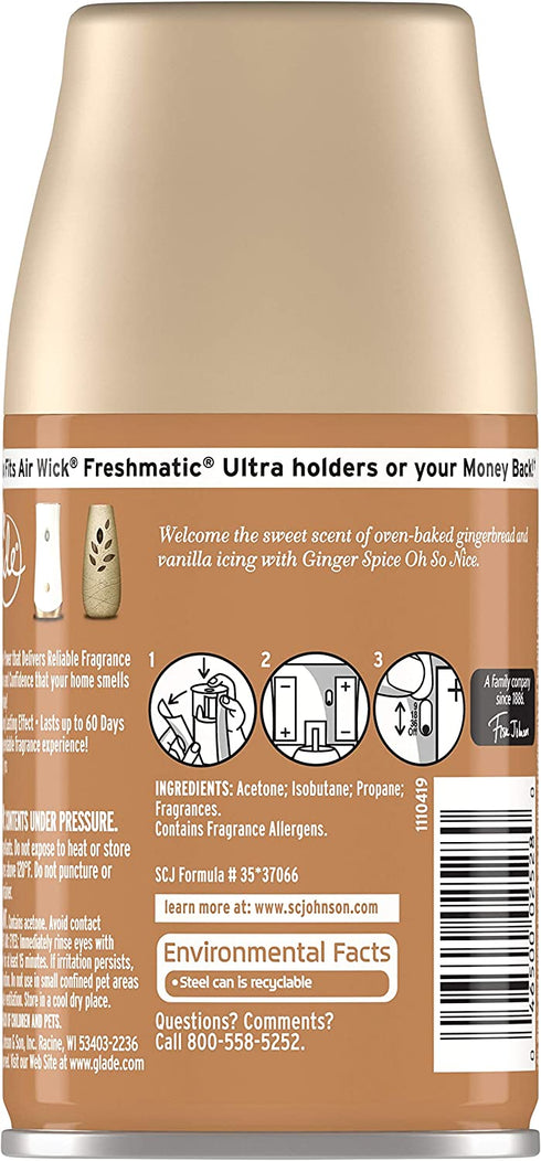 Glade Automatic Spray Refill, Air Freshener for Home and Bathroom, Ginger Spice Oh So Nice, 6.2 Oz