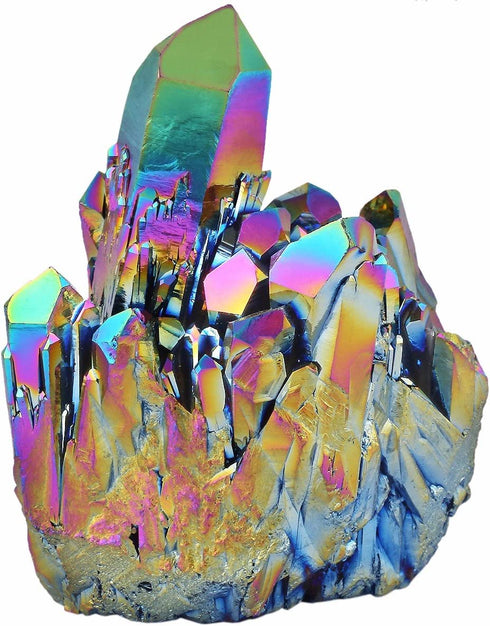 mookaitedecor Titanium Coated Natural Rock Crystal Cluster Geode Stone Specimen, Rainbow