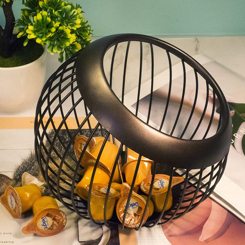 HQzon Coffee Pod Holder, Creamer Holder, K Cup Holders, Countertop Organizer,Tea Bags/Food/Fruit Container, Home Office Kitchen Counter Storage-Large Capacity/Brown Decoration Basket