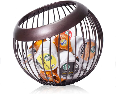 HQzon Coffee Pod Holder, Creamer Holder, K Cup Holders, Countertop Organizer,Tea Bags/Food/Fruit Container, Home Office Kitchen Counter Storage-Large Capacity/Brown Decoration Basket