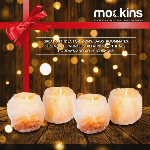 Mockins 2.5 lbs 4 Pack Natural Himalayan Salt Tea Light Candles Holder | Great Room Decor