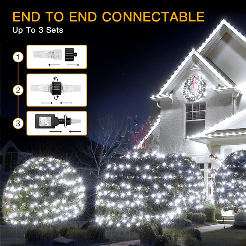 Ollny Net Lights Mesh Lights Outdoor 200 LED 9.8ft x 6.6ft Christmas Lights Waterproof Connectable 29V Plug in Fairy String Lights with 8 Modes for Xmas Tree Bush Garden Holiday Decorations Cool White