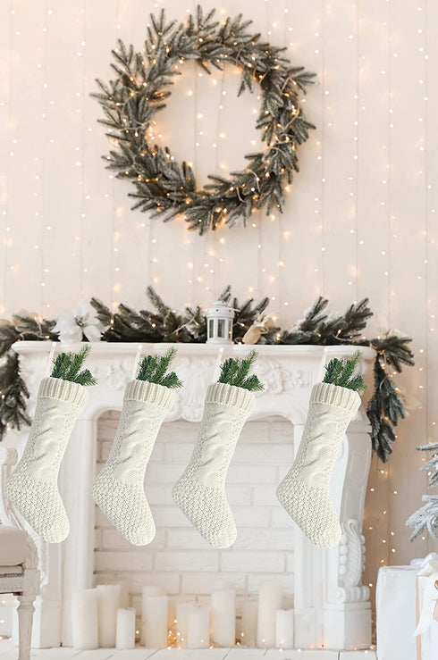 Kunyida Pack 4,18" Unique Ivory White Knit Christmas Stockings