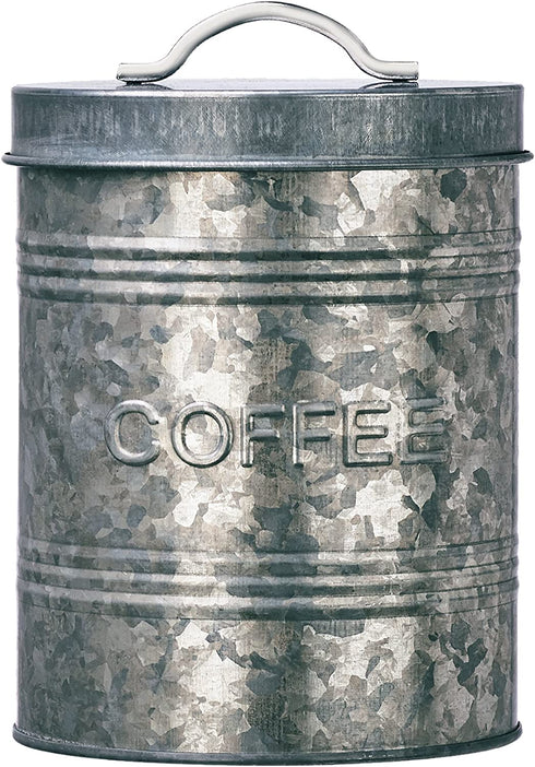 Amici Home Rustic Kitchen Collection Coffee Relief Galvanized Metal Storage Canister, Food Safe, 76 Fluid Ounce Capacity