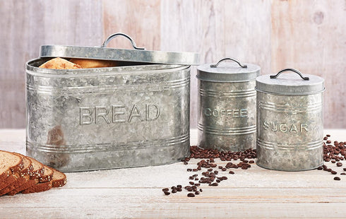 Amici Home Rustic Kitchen Collection Coffee Relief Galvanized Metal Storage Canister, Food Safe, 76 Fluid Ounce Capacity