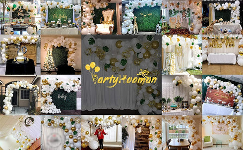 Balloon Garland Arch Kit 16 Ft Long - 168 Pieces White, Gold and Confetti - Tropical Palm Leaves Greenery for Baby Shower Decorations, Wedding, Bachelorette, Engagement, Birthday Party, Anniversary