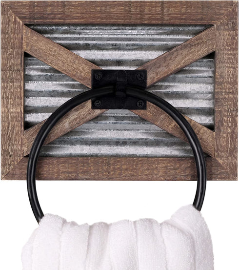 Autumn Alley Rustic Farmhouse Toilet Paper Holder - Rustic Country Bathroom Decor - Industrial Decorative Accessories - Warm Brown Wood, Galvanized Metal & Black Metal - Adds Rustic Charm