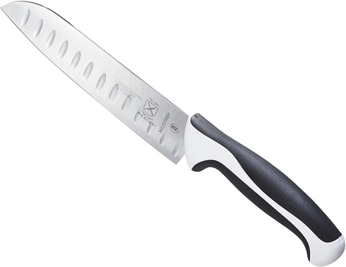 Mercer Culinary Millennia White Handle, 7-Inch Granton Edge, Santoku Knife
