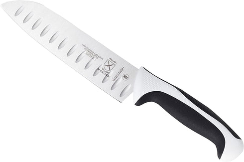 Mercer Culinary Millennia White Handle, 7-Inch Granton Edge, Santoku Knife