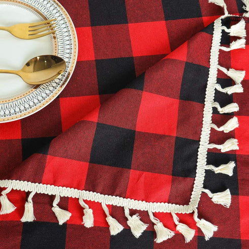 Partisout Buffalo Check Tablecloth Rectangle 56x80-Inch Red and Black Checked Tablecloth with Tassel Bluffalo Plaid Tablecloths Washable Cotton Linen Table Cover Gingham Table Cloths for New Year