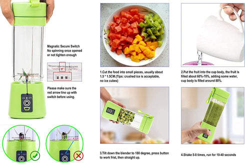 Portable Blender,Personal Size Blender Juicer Cup,Smoothies and Shakes Blender,Handheld Fruit Machine,Ice Blender Mixer Home (green)