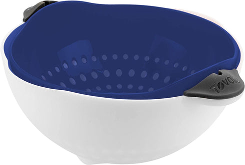Tovolo Soak N' Strain Colander, Easy-Pour Spout 1.5 Quart Food Strainer, 2-in-1 Strainer & Soaking Bowl, Fruit Bowl & Vegetable Wash, BPA-Free & Dishwasher-Safe, Deep Indigo