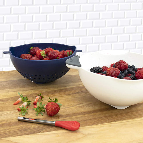 Tovolo Soak N' Strain Colander, Easy-Pour Spout 1.5 Quart Food Strainer, 2-in-1 Strainer & Soaking Bowl, Fruit Bowl & Vegetable Wash, BPA-Free & Dishwasher-Safe, Deep Indigo