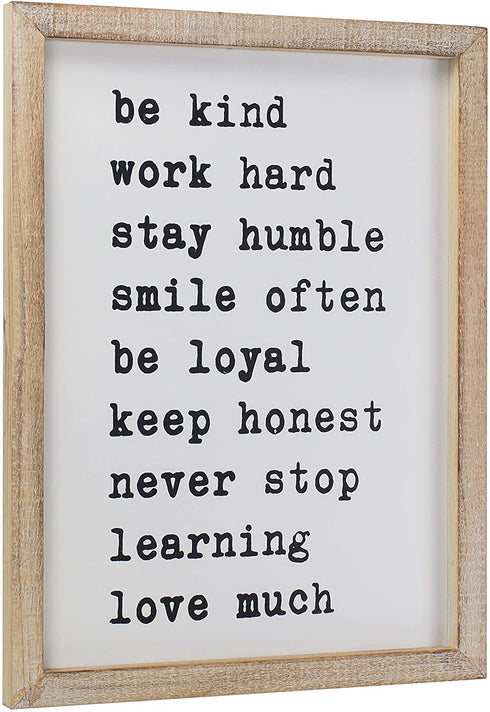 SANY DAYO HOME Wall Decor Signs with Inspirational Sayings 16 x 12 inches Rustic Wood Framed Modern Farmhouse Wall Hanging Art - Be Kind, Stay Humble, Never Stop