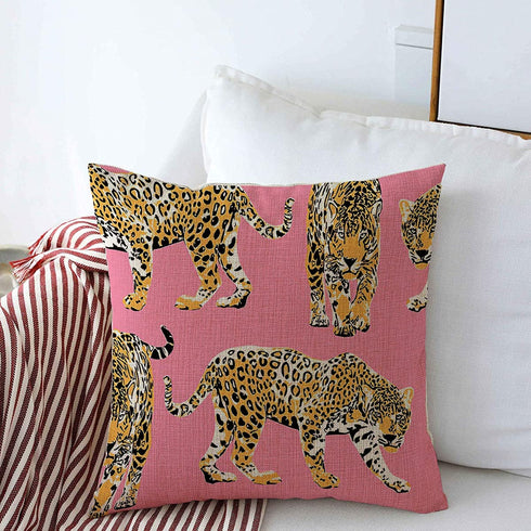 Starotor Decorative Throw Pillow Cushion Covers for Couch Pattern Different Cheetah Wild Striped Leopards Animal On Chic Animals Wildlife with Pink Textures Linen Sofa Pillows Case 16x16 Inch