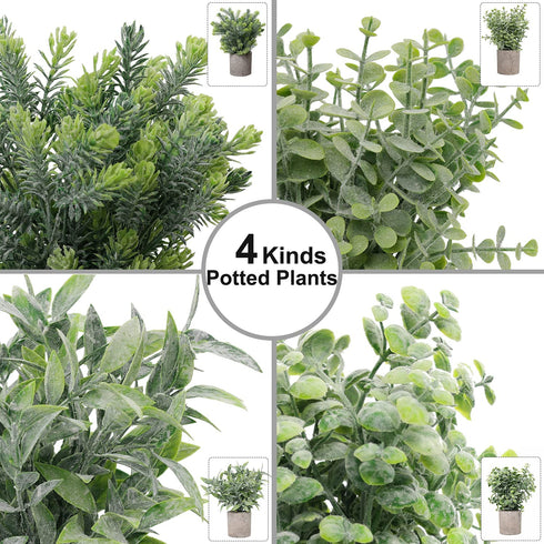 Blingstar Fake Plants 4 Pack Small Artificial Plants Mini Faux Eucalyptus Boxwood Greenery in Pots Little Potted Plant Decor for Bathroom Shelf Home Office Desk Table Centerpiece