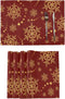 Christmas Snowflakes Red Placemats Set of 4 Non Slip Burlap Winter Table Mats Heat Resistant Washable Place Mats for Dining Home Kitchen 12 x 18 Inch
