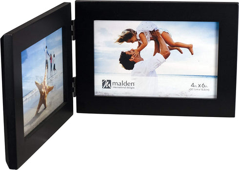 Malden Double Horizontal 4x6 Picture Frame - Wide Real Wood Molding, Real Glass - Black