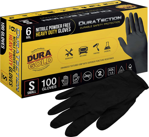 Dura-Gold HD Black Nitrile Disposable Gloves, Box of 100, Size X-Large, 6 Mil - Latex Free, Powder Free, Textured Grip