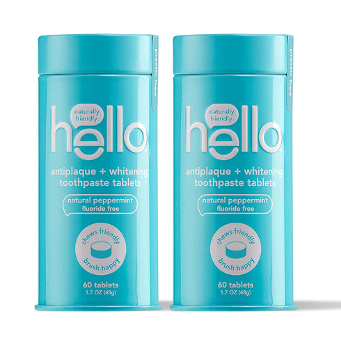 "hello Antiplaque & Whitening Eco-Friendly Travel Toothpaste Tablets Gently Remove Surface Stains, Natural Peppermint 120 Count (Pack of 2)"