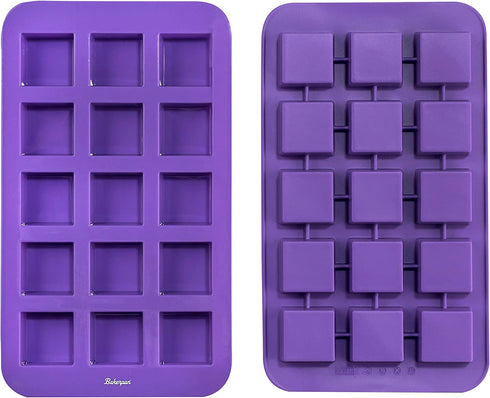 Bakerpan Silicone Brownie Mold, 1.5 Inch Squares Cake Baking Pan, 15 Cavities - Set of 2