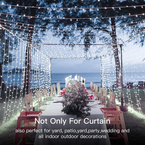 Ollny Curtain Lights Christmas Cool White 300 LED 9.8ftx9.8ft, Remote USB Powered 8 Lighting Modes Timer Waterproof Hanging Lights Indoor Outdoor for Xmas Thanksgiving Wedding Party Patio Decorations