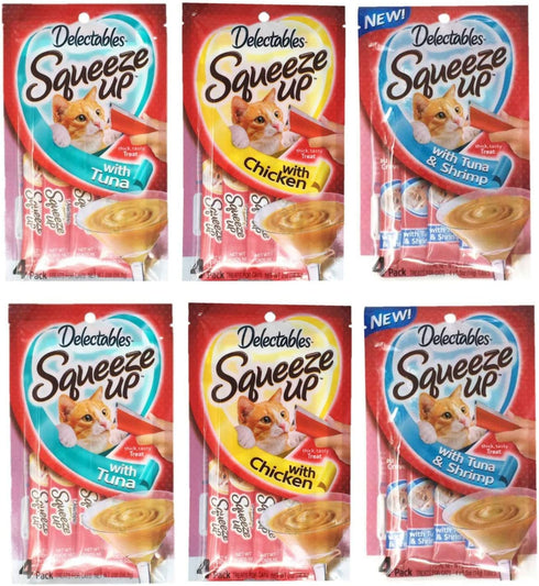 Delectables Squeeze Up Hartz Cat Treats Variety 6 Pouch Bundle of 3 Flavors; 2 Pouches of Each Flavor (Tuna, Chicken, Tuna & Shrimp; 2.0 oz Each)