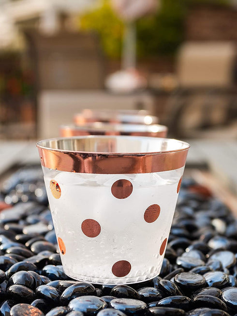 Rose Gold Plastic Cups 9oz | Set of 60 | Fancy, Elegant & Clear Disposable Tumbler for a Party, Wedding, Bridal Shower, Baby Shower, Engagement Party, Birthday, Cocktail Party Celebration, Quinceanera