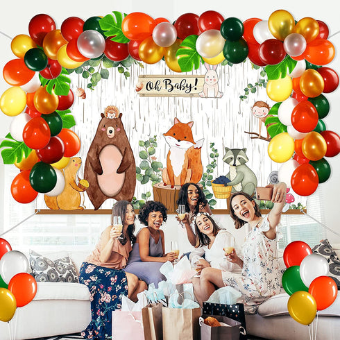 Woodland Decorations for Baby Animals Backdrop Balloon Arch Garland Kit Woodland Backdrop Forest Eucalyptus Ivy Leaves Balloons For Baby Shower Gender Neutral Birthday Party Supplies