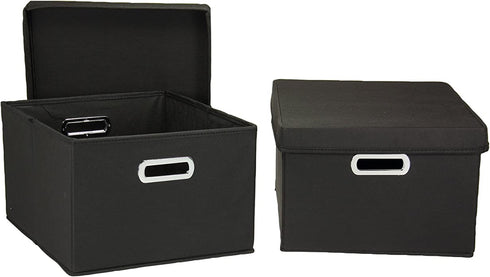Household Essentials Fabric Storage Boxes with Lids and Handles, Black